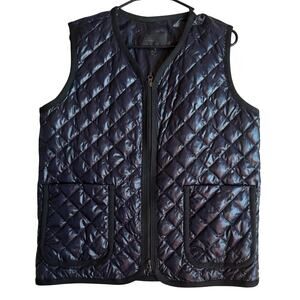 J.Crew Quilted Down Vest Navy Blue Size M Lightweight Zip Front Pockets